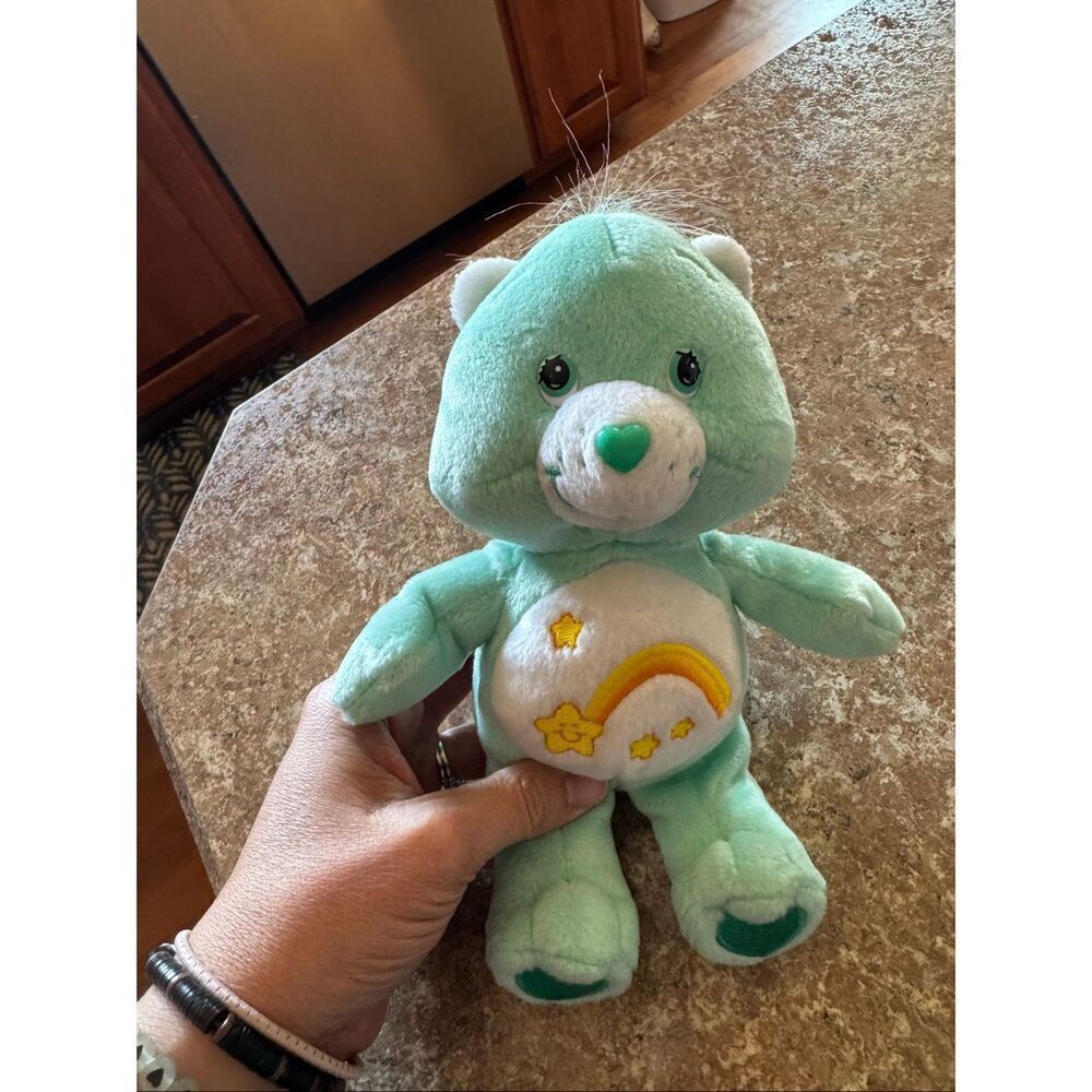 Vintage 2002 Care Bears Bedtime Bear Plush Shooting Star Belly Green Play Along